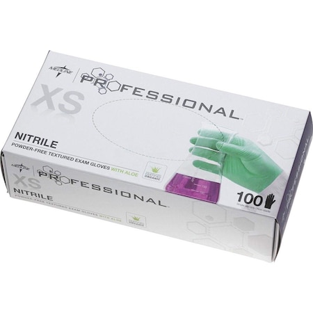 Medline Professional AloeTouch, Disposable Gloves, 5.5 mil Palm, Nitrile, Powder-Free, XS, 100 PK, Green MIIPRO31760